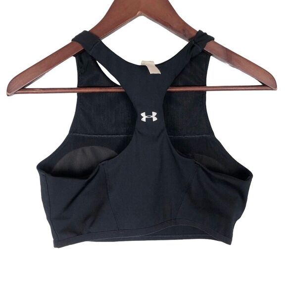 Under Armour Black Fitted High Neck Sports Bra Removable Pads Cropped Tank - Picture 2 of 4